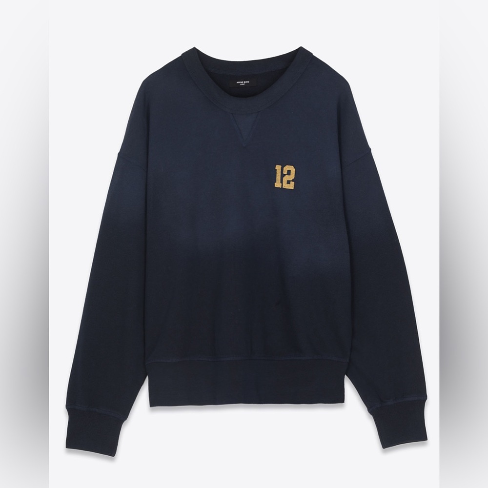 Anine Bing Navy Crewneck Sweater with Gold Accent